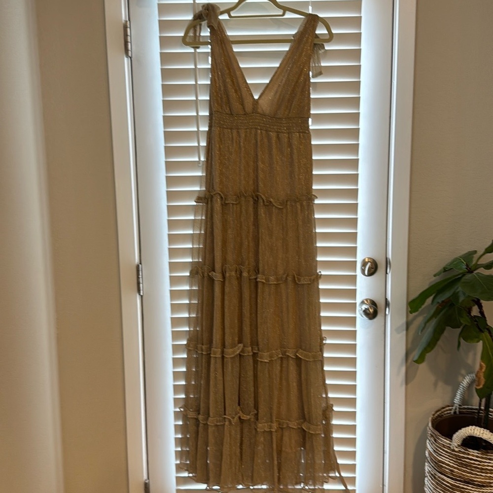 A loves a. Champagne gold maxi dress. Size L